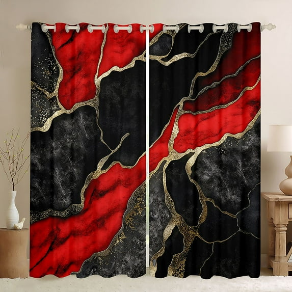 Homewish Chic Abstarct Ombre Curtains Pack of 2 (42x84 Each), Black Red Fashion Marble Curtains Blackout, Teens Kids Adult Men Women Bedroom Curtains, Curtains Blackout Decor