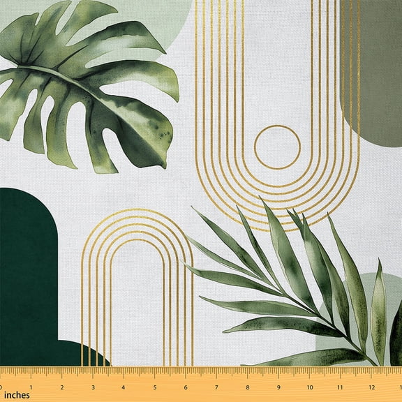 Homewish Chic Abstract Adult 01, White Green Minimalst Minimalism Room Decor Fabric by the Yard, Retro Mid Century Sewing Fabric, Luxury Bedroom Decor