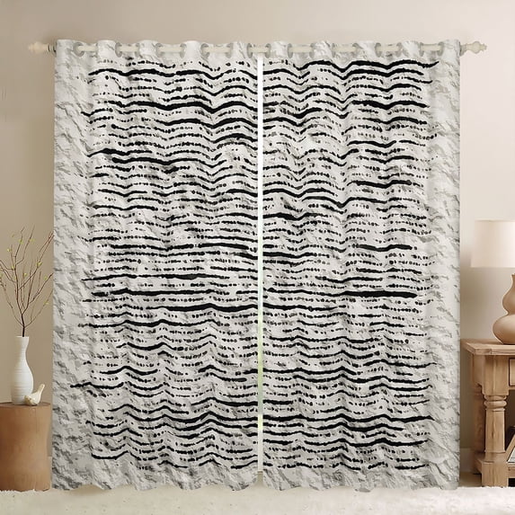 Homewish Chic Black Stripes Curtains Pack of 2 (42x84 Each) for Adult, Modern Abstract Ombre Curtains Blackout, Fashion Graffiti Art Bedroom Curtains, Blackout Curtains Bedroom Decor
