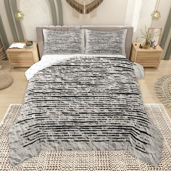 Homewish Chic Black Stripes Queen Comforter Set for Adult, Modern Abstract Ombre Bedding Sets, Fashion Graffiti Art Reversible Bedding Comforter Set, Microfiber Bedroom Decor, 3-Piece