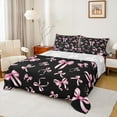 thumbnail image 1 of Homewish Chic Bow Knot Ribbon Bed Sheets 4pcs, Black Pink King Sheets for Girls, Princess Style Sheet Set, Breathable Home Decor, 1 of 7
