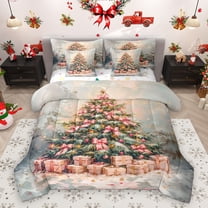 Homewish Chic Bowtie Xmas Tree 7-Piece Twin Bedding Sets,Pink Christmas Gifts Bedding Comforter Set,Happy New Year Sheet Sets For Girsl Kids,Ultra Soft Home Decor Reversible