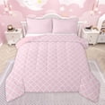 thumbnail image 1 of Homewish Chic Buffalo Plaid Full Size Comforter Sets for Adult, Pink Stripes Ombre Bedding Comforter Set, Ribbon Bowknot Reversible Bedding Sets, Luxury Bedroom Decor, 3pcs, 1 of 8