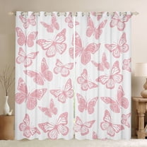 Homewish Chic Butterflies Black Out Curtains,Cartoon Animal Curtains Pack of 2 (42x63 Each),White Pink Bedroom Curtains For Girls Kids,Microfiber Bedroom Decor