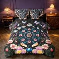 thumbnail image 1 of Homewish Chic Butterfly Floral Queen Bedding for Girls, Bohemian Moon Phase Stars Bedding Comforter Set Queen, Black Reversible 7-Piece, 1 of 7