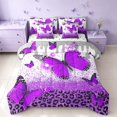 thumbnail image 1 of Homewish Chic Butterfly Queen Bedding for Girls, Purple Leopard Print Bedding Comforter Set Queen, Polka Dots Reversible, 7pcs, 1 of 7