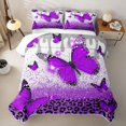thumbnail image 1 of Homewish Chic Butterfly Twin Quilt Set for Girls, Purple Leopard Print Twin Coverlet Set, 2-Piece 1 Bedspread and 1 Pillowcase, 1 of 7