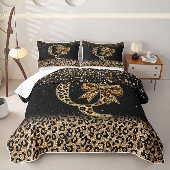 Homewish Chic Cheetah Print Bed Spread Queen, Personalized Initial Q Queen Coverlet Set, Black Brown