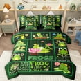 thumbnail image 1 of Homewish Chic Cool Frogs 7 Pieces Bedding Comforter Set,Patchwork Geometric Checkered Full Bedding Set,Green Mushroom Pink Lotus Fitted Sheet Flat Sheet,Microfiber Bedroom Decor Reversible, 1 of 8