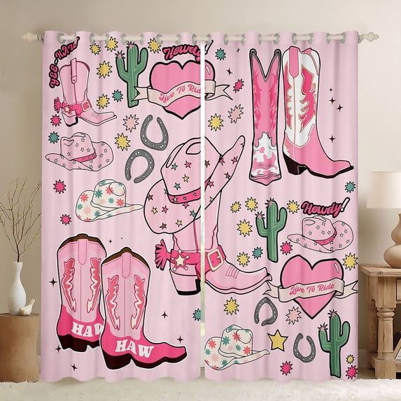 Homewish Chic Cowgirl Boots Curtains Pack of 2 (42x84 Each),Tropical Desert Cactus Curtains Blackout,Colorful Stars Pattern Bedroom Curtains For Girls Kids,Luxury Bedroom Decor