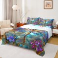 thumbnail image 1 of Homewish Chic Dragonfly Twin Sheet Sets,Colorful Glass Twin Fitted Sheet,Modern Aesthetis Desgin Flat Sheet For Girls Kids,Super Cozy Room Decor,3pcs, 1 of 7