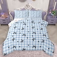 thumbnail image 1 of Homewish Chic Fashion Bow-tie Queen Comforter Set for Girls, Modern Blue Buffalo Plaid Bedding Sets, Cartoon Bow Reversible Bedding Comforter Set, Microfiber Bedroom Decor, 3-Piece, 1 of 8