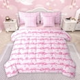 thumbnail image 1 of Homewish Chic Fashion Bowknot Twin Bedding Sets 7-Piece for Kids, Girly Pink Bow-tie Bedding Comforter Set, Modern Stripes Abstract Reversible Sheet Sets, Luxury Bedroom Decor, 1 of 8