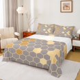 thumbnail image 1 of Homewish Chic Fashion Honeycomb Twin Sheet Sets, Grey Gold Stripe Abstract Twin Fitted Sheet, Teens Adult Men Women Flat Sheet, Microfiber Bedroom Decor, 3-Piece, 1 of 7
