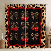 Homewish Chic Fashion Ribbon Black Out Curtains for Women, Bowknot Cherry Curtains Pack of 2 (42x63 Each), Cheetah Leopard Print Bedroom Curtains, Blackout Curtains Room Decor