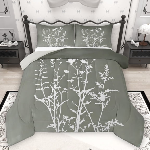 Homewish Chic Floral Leaves 3 Pieces Queen Comforter Set for Female Men Women,Vintage Aesthetic Ultra Soft Bedding Sets,Botanical Plants Bedding Comforter Set Breathable,Microfiber Bedroom Decor