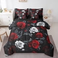 thumbnail image 1 of Homewish Chic Floral Rose 7 Pieces Bedding Comforter Set For Girls Boys,Black Red White Full Bedding Set Lightweight,Romantic Flowers Fitted Sheet Flat Sheet,Super Cozy Room Decor,Reversible, 1 of 8