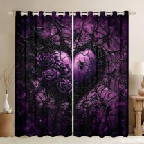 Homewish Chic Floral Rose Black Out Curtains For Teens Adults,Purple Love Heart Curtains Pack of 2 (42x63 Each),Gothic Spider Web Bedroom Curtains,Exotic Style Bedroom Decor