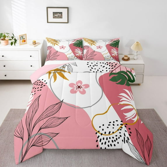 Homewish Chic Flower Leaves 2pcs Bedding Comforter Set for Teens Boys Girls,Mid Century Twin Comforter Sets,Vintage Aesthetic Breathable Bedding Set,Ultra Soft Home Decor,Reversible