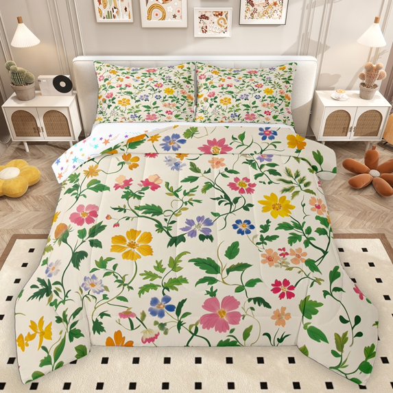 Homewish Chic Flowers Boy Girl Bedding Comforter Set 2pcs,Retro Vintage Twin Comforter Sets Microfiber,Spring Garden Breathable Bedding Set,Lightweight Room Decor,Reversible