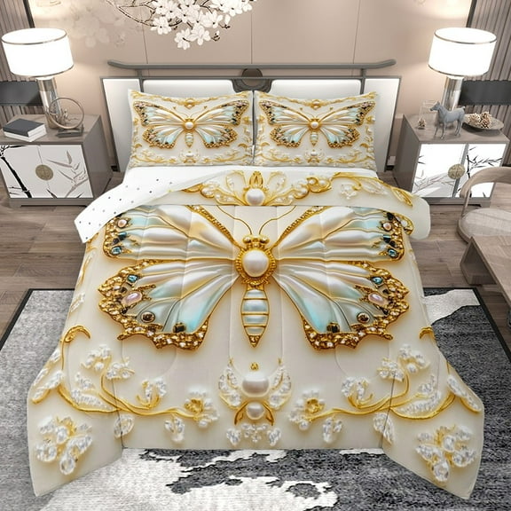 Homewish Chic Flying Butterfly 2pcs Bedding Comforter Set for Children Teens Girls,Dreamy Princess Twin Comforter Sets,Exotic Style Breathable Bedding Set,Lightweight Room Decor,Reversible