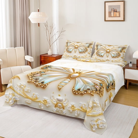 Homewish 3-Piece Chic Flying Butterfly Dreamy Princess Exotic Style Twin Sheet Set for Girls, Lightweight Room Decor