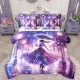thumbnail image 1 of Homewish Chic Girls 7pcs Bedding Comforter Set,Modern City Road Queen Bedding Sets,Purple Pink Queen Sheet Sets For Princess,Super Cozy Room Decor Reversible, 1 of 8