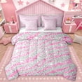 thumbnail image 1 of Homewish Chic Glitter Print 7-Piece Bedding Comforter Set,Safari Tiger Lines King Bedding Sets,Pink Gray Bed Sheets For Girls Kids,Microfiber Bedroom Decor Reversible, 1 of 8