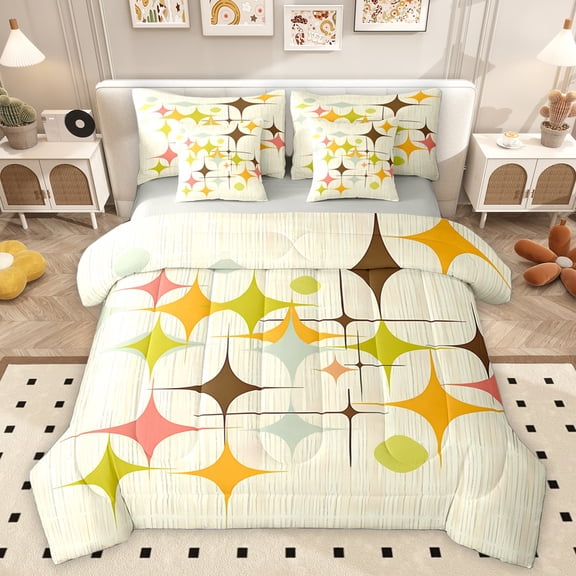 Homewish Chic Minimalism Stras Bedding Comforter Set, Abstract Stripes Ombre King Bedding Sets, Vintage Fashion Style Reversible Bed Sheets, Lightweight Room Decor