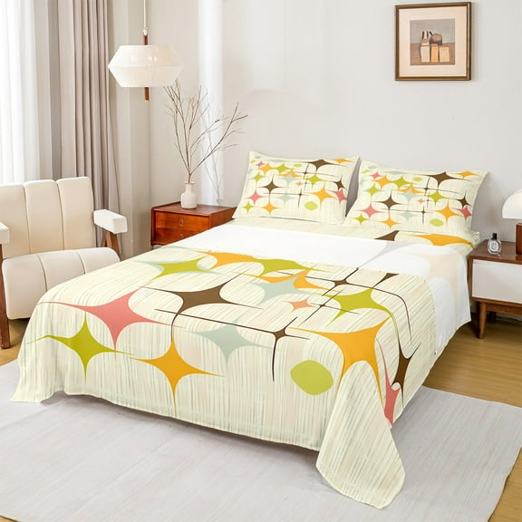 Homewish Chic Minimalism Stras Twin Sheet Sets, Abstract Stripes Ombre Twin Fitted Sheet, Vintage Fashion Style Flat Sheet, Lightweight Room Decor, 3 Pieces