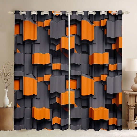 Homewish Chic Orange Square Black Out Curtains for Adult, Futuristic Abstract Ombre Curtains Pack of 2 (42x63 Each), Modern Fashion Bedroom Curtains, Black Out Curtains Room Decor