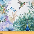 thumbnail image 1 of Homewish Chic Peacock Fabric by the Yard 2 Yard,Cartoon Hummingbird Dragonfly Room Decor Fabric by the Yard,Watercolor Flower Floral Fabric for Sewing For Girls Kids,Breathable Home Decor, 1 of 6