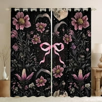 Homewish Chic Pink Flowers Black Out Curtains For Teens Boys Girls,Kawaii Cute Bow Curtains Pack of 2 (42x63 Each),Exotic Style Bedroom Curtains,Lightweight Room Decor