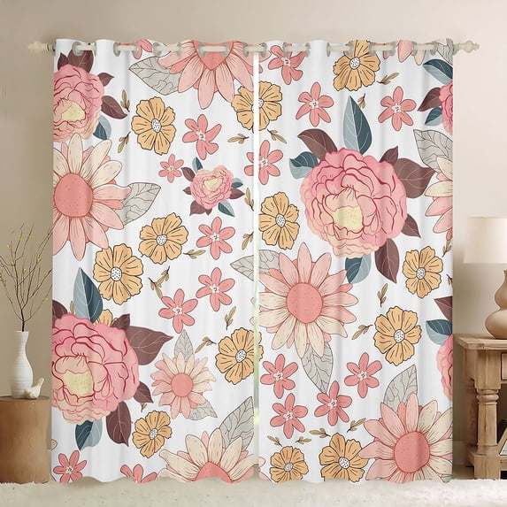 Homewish Chic Pink Flowers Black Out Curtains For Teens Female Girls,Spring Garden Curtains Pack of 2 (42x63 Each),Exotic Style Bedroom Curtains,Lightweight Room Decor