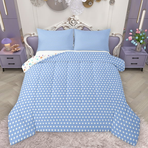 Homewish Chic Polka Dots Bedding Comforter Set,Modern Minimalsit Geometric Twin Comforter Sets,Blue White Bedding Set For Boys Girls,Ultra Soft Home Decor Reversible,2pcs