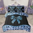 thumbnail image 1 of Homewish Chic Princess Bow-tie Bedding Comforter Set 7 Pieces, Blue Cheetah Leopard Print Full Bedding Set, Modern Fashion Polkadots Reversible Fitted Sheet Flat Sheet, Lightweight Room Decor, 1 of 8