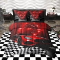 thumbnail image 1 of Homewish Chic Red Automobile Bedding Comforter Set 7pcs, Modern Checkered Flag Queen Bedding Sets, Extreme Sports Lover Reversible Queen Sheet Sets, Lightweight Room Decor, 1 of 7