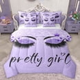 thumbnail image 1 of Homewish Chic Sparking Print 7-Piece Twin Bedding Sets,Kawaii Pretty Girl Bedding Comforter Set,Purple Black Sheet Sets For Men Women,Microfiber Bedroom Decor, 1 of 8