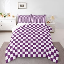 Homewish Chic Square Abstract Bedding Comforter Set for Adult, Purple Artwork Twin Comforter Sets, Modern Buffalo Plaid Reversible Bedding Set, Microfiber Bedroom Decor, 2-Piece