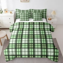 Homewish Chic Square Abstract Twin Bedding Sets 7-Piece for Adult, Green Checkered Bedding Comforter Set, Modern Buffalo Plaid Reversible Sheet Sets, Luxury Bedroom Decor