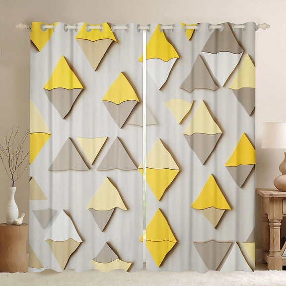 Homewish Chic Stereoscopic Triangle Black Out Curtains, Aesthetic Abstract Curtains Pack of 2 (42x63 Each), Modern Fashion Minimalism Bedroom Curtains, Window Curtains Home Decor