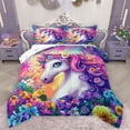 thumbnail image 1 of Homewish Chic Unicorn Bedding Comforter Set,Magic Cartoon Animal Twin Comforter Sets,Multicolor Flower Floral Bedding Set For Princess,Breathable Home Decor Reversible,2-Piece, 1 of 9