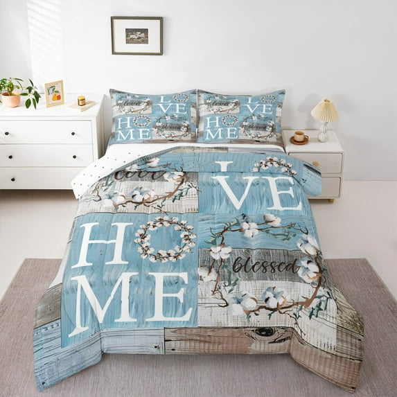 Homewish Chic White Flower 3 Pieces Queen Comforter Set for Teens Female Men,Rustic Cabin Ultra Soft Bedding Sets,Retro Vintage Bedding Comforter Set,Lightweight Room Decor,Reversible