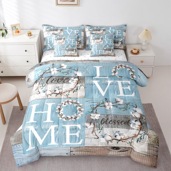 Homewish Chic White Flower 7-Piece Twin Bedding Sets for Teens Female Men,Rustic Cabin Bedding Comforter Set,Retro Vintage Breathable Sheet Sets,Lightweight Room Decor,Reversible