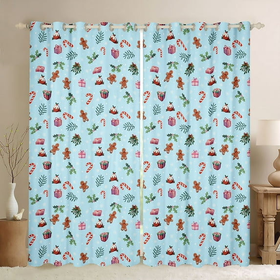 Homewish Chic Xmas Flower Black Out Curtains,Cute Christmas Gifts Curtains Pack of 2 (42x63 Each),Blue Green Bedroom Curtains For Boy Girl,Super Cozy Room Decor