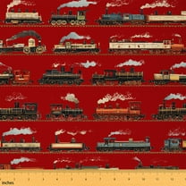 Homewish Child Vintage Train Fabric by the Yard 1 Yard, Western Steam Engine Room Decor Fabric by the Yard, Cartoon Truck Vehicle Sewing Fabric, Breathable Home Decor