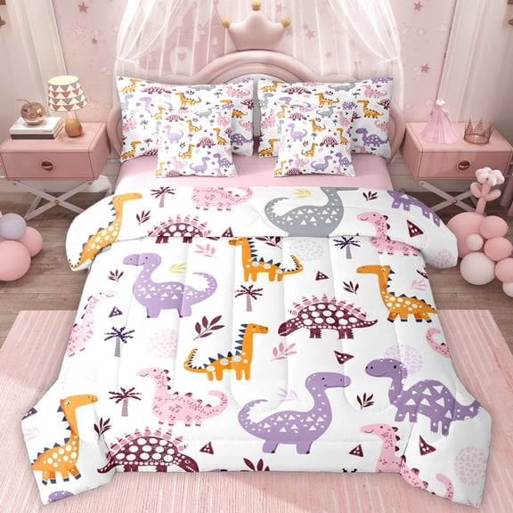 Homewish Kids Cartoon Dino 7-Piece Full Bedding Set - Woodland Wildlife Dinosaur