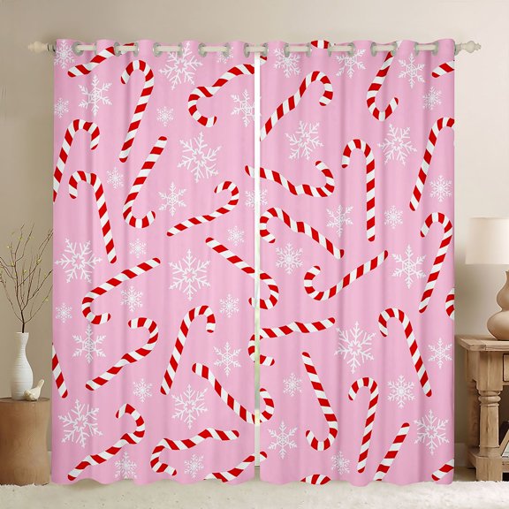Homewish Christmas Candy Cane Blackout Curtains Set of 2 (52x84 Each),Merry Xmas Window Curtains,Xmas Sweet Dessert Curtains and Drapes For Girl Kids,Breathable Home Decor