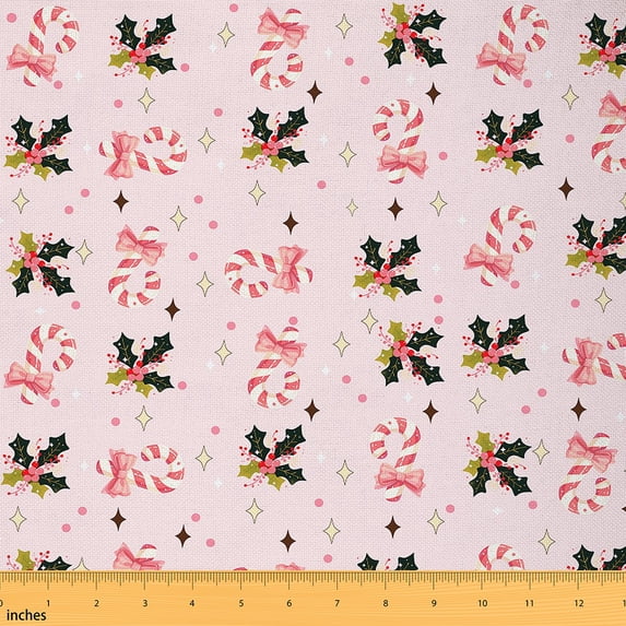 Homewish Christmas Candy Cnae Fabric by the Yard 1 Yard,Xmas Flower Floral Home Decor Fabric by the Yard,Pink Bowtie Bowknot Sewing Fabric For Girls,Super Cozy Room Decor