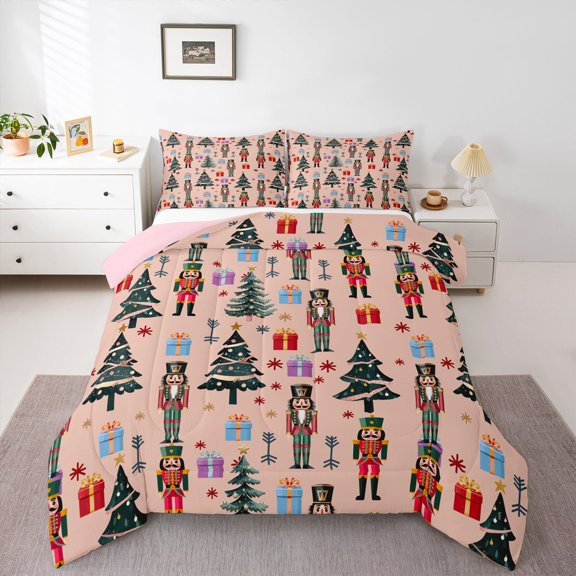 Homewish Christmas Nutcracker 2pcs Bedding Comforter Set for Kids Children Teens,Festival Theme Twin Comforter Sets,Happy Xmas Breathable Bedding Set,Microfiber Bedroom Decor,Reversible